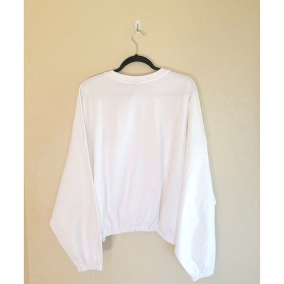 Adidas Womens Sweatshirt White L Oversized Triple Trefoil Long Sleeve  New - Picture 7 of 8